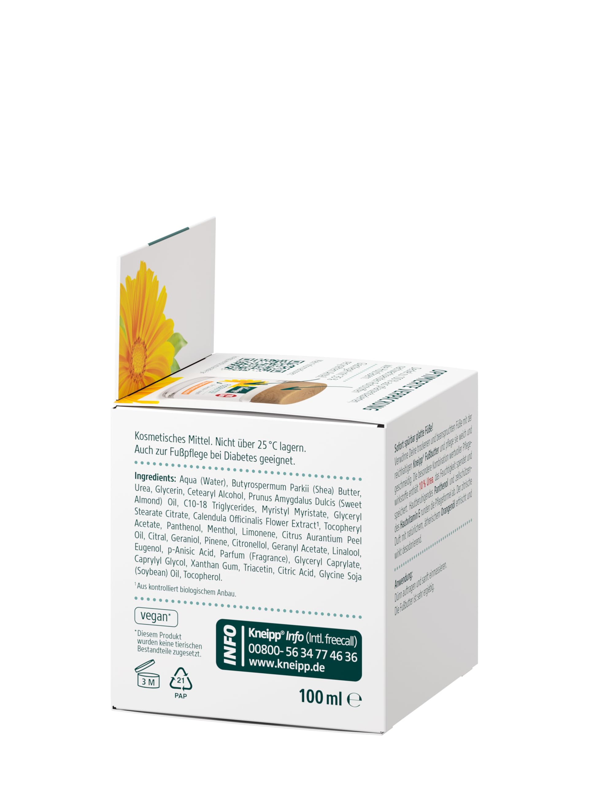 Kneipp Beurre de pied régénérant - Convient également pour les peaux sensibles - Calendula bio et huile d'orange - Soin intensif immédiatement perceptible - 100 ml