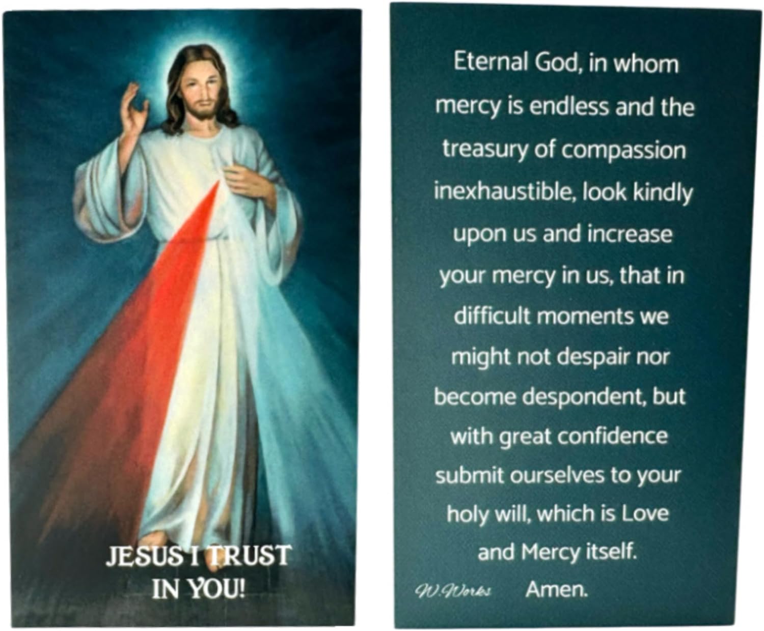 Westmon Works Divine Mercy Auto Rosary Marbled Glass Beads with Metal Crucifix and Centerpiece and Holy Prayer Card - Image 3