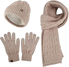 WingFly Hiver Chaud Bonnet pour Femmes - Écharpe Gants Tactiles Ensemble Tricot avec Doublure Polaire Thermique Chapeaux Femme Homme