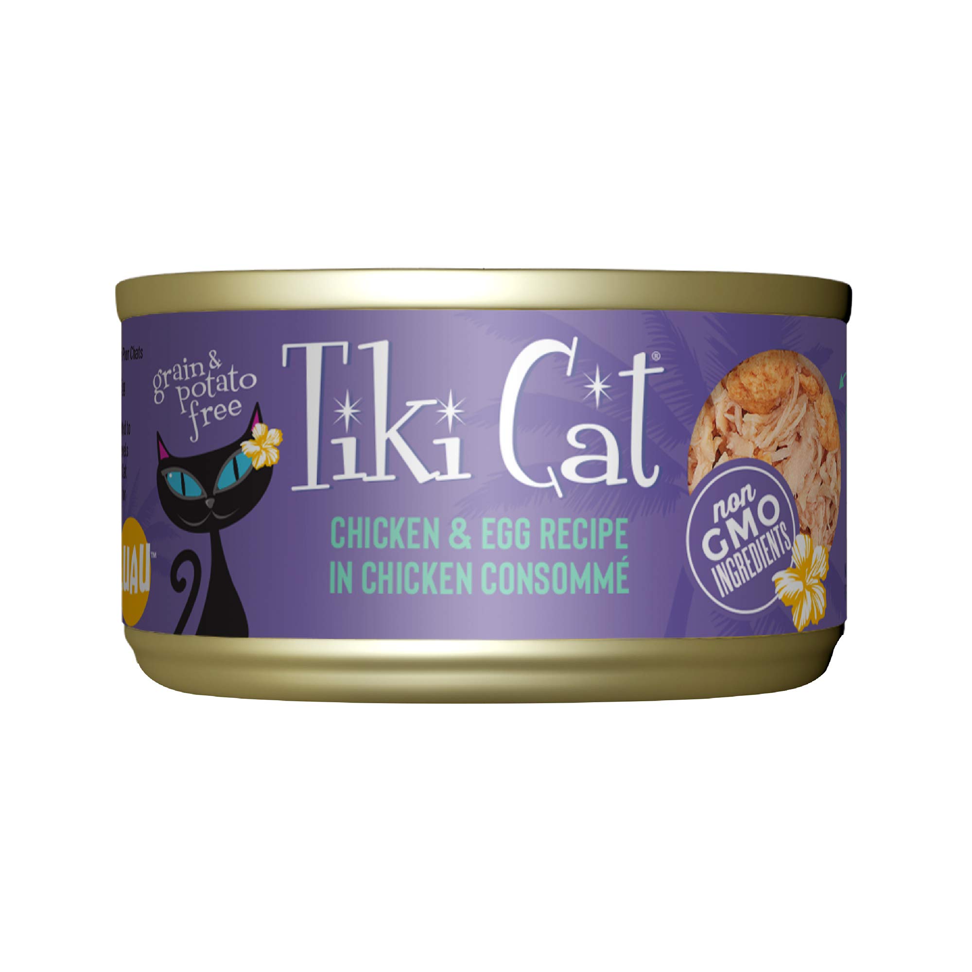 Tiki Cat Luau Shredded Meat, Chicken and Egg Recipe in Chicken Broth, Grain-Free Balanced Nutrition Wet Canned Cat Food, For All Life Stages, 2.8 oz.
