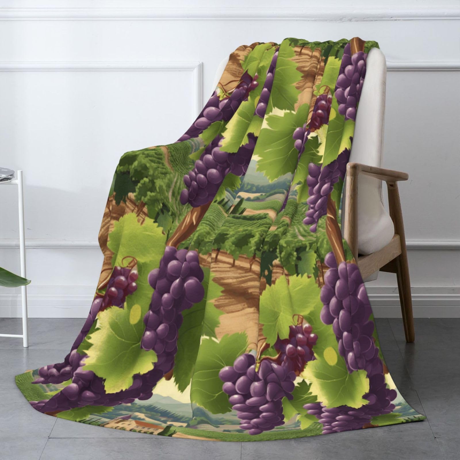 Couverture d'hiver douillette en flanelle 177,8 x 203,2 cm – Couverture à imprimé champs de raisins pour canapé, lit et camping, douce, parfaite pour décoration d'intérieur et une utilisation en