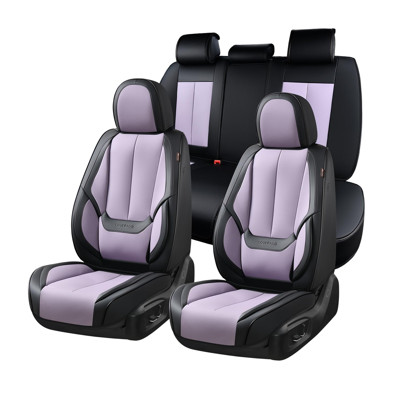 Coverado Car Seat Covers Full Set, Seat Covers for Cars, Front Seat Covers and Back Seat Cover Waterproof Leather Automotive Seat Cover, Universal Car Interior Protectors for Most Cars