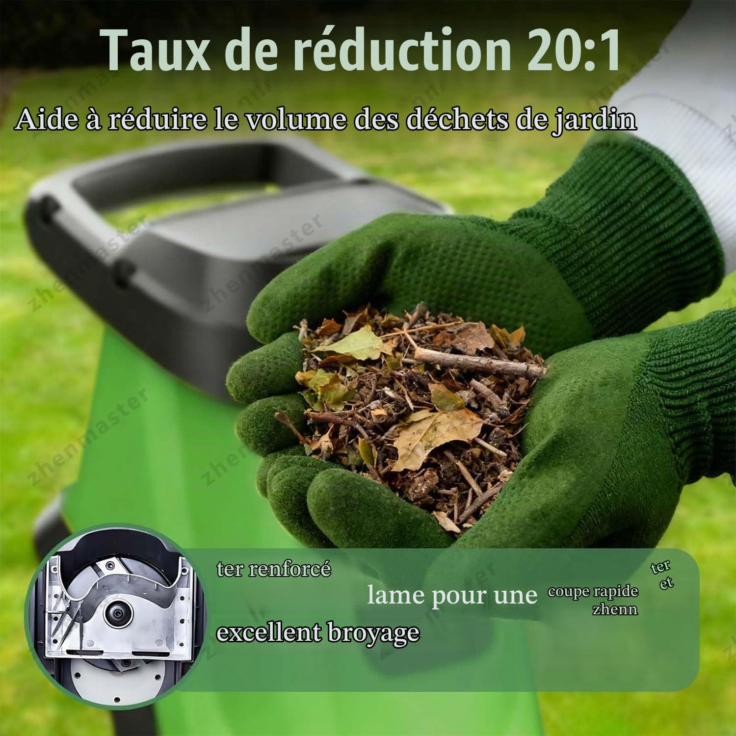 Broyeur De Jardin Électrique Puissant 2400W Avec Sac 50L, Déchiqueteuse À Bois 40mm Sur Roues, Broyage Silencieux Pour Branches, Feuilles Et Déchets Végétaux