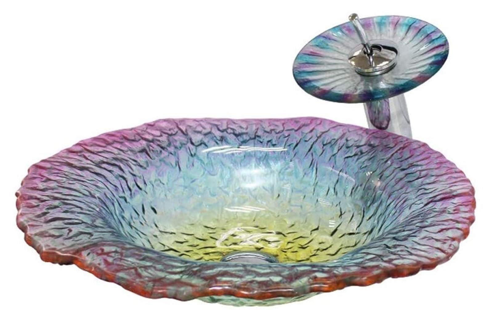 SBCGFY Vessel Sinks, Bathroom Vessel Sink Luxury Hotel Art Sink Transparent Gradient Above Counter Vessel Vanity Sink Tempered Glass Flower Shape Bathroom Lavatory Bowl,C-One Size