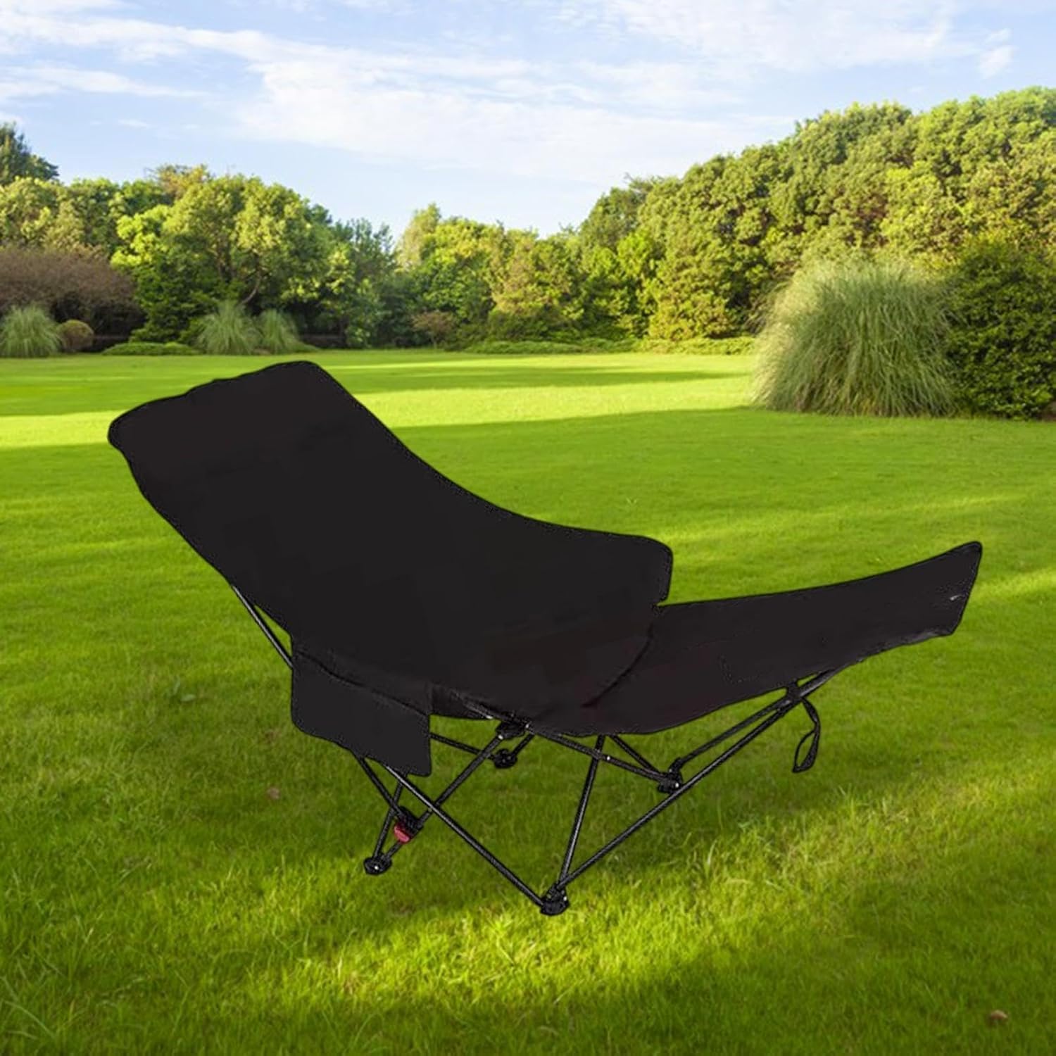 KKVBOSS Folding Reclining Camping Lounge Chair with Adjustable Backrest and Leg Support, Black