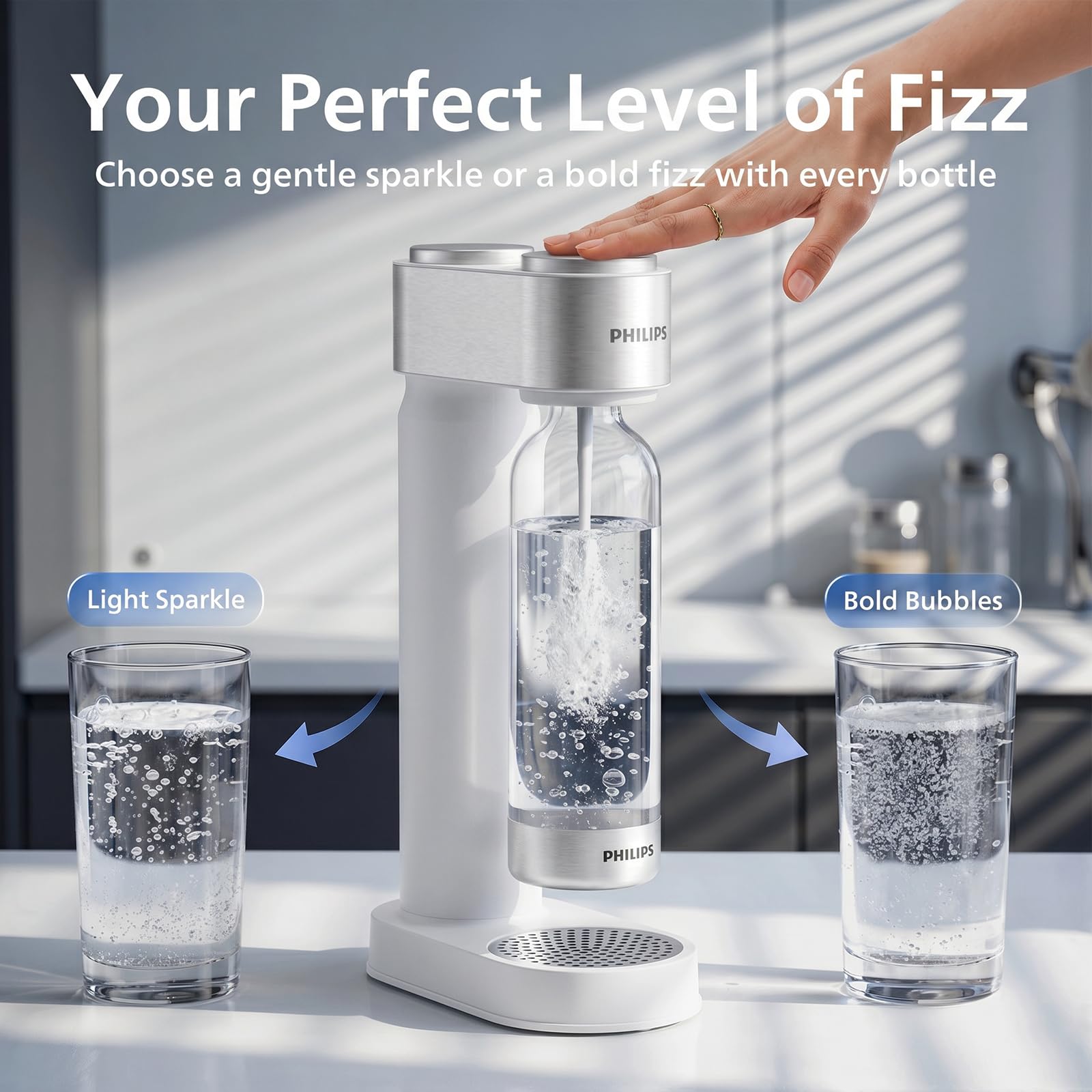 Philips Machine à eau pétillante, machine à diffusion de soda avec bouteille à torsion rapide, bouteille de gazéification en PET sans BPA, machine à soda compatible avec tout gazéificateur de CO2 de