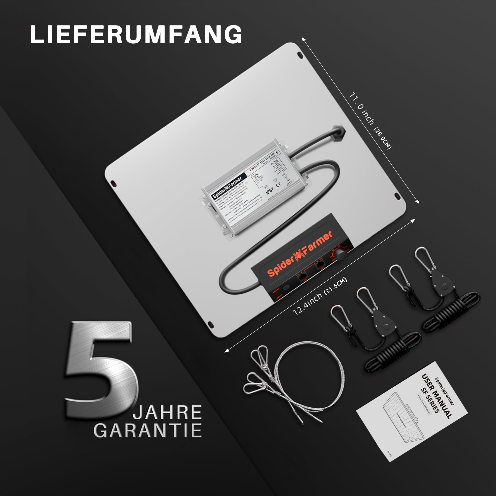 Spider Farmer SF1000D 100W LED Grow Lampe Vollspektrum Dimmbar 60x60cm Abdeckung