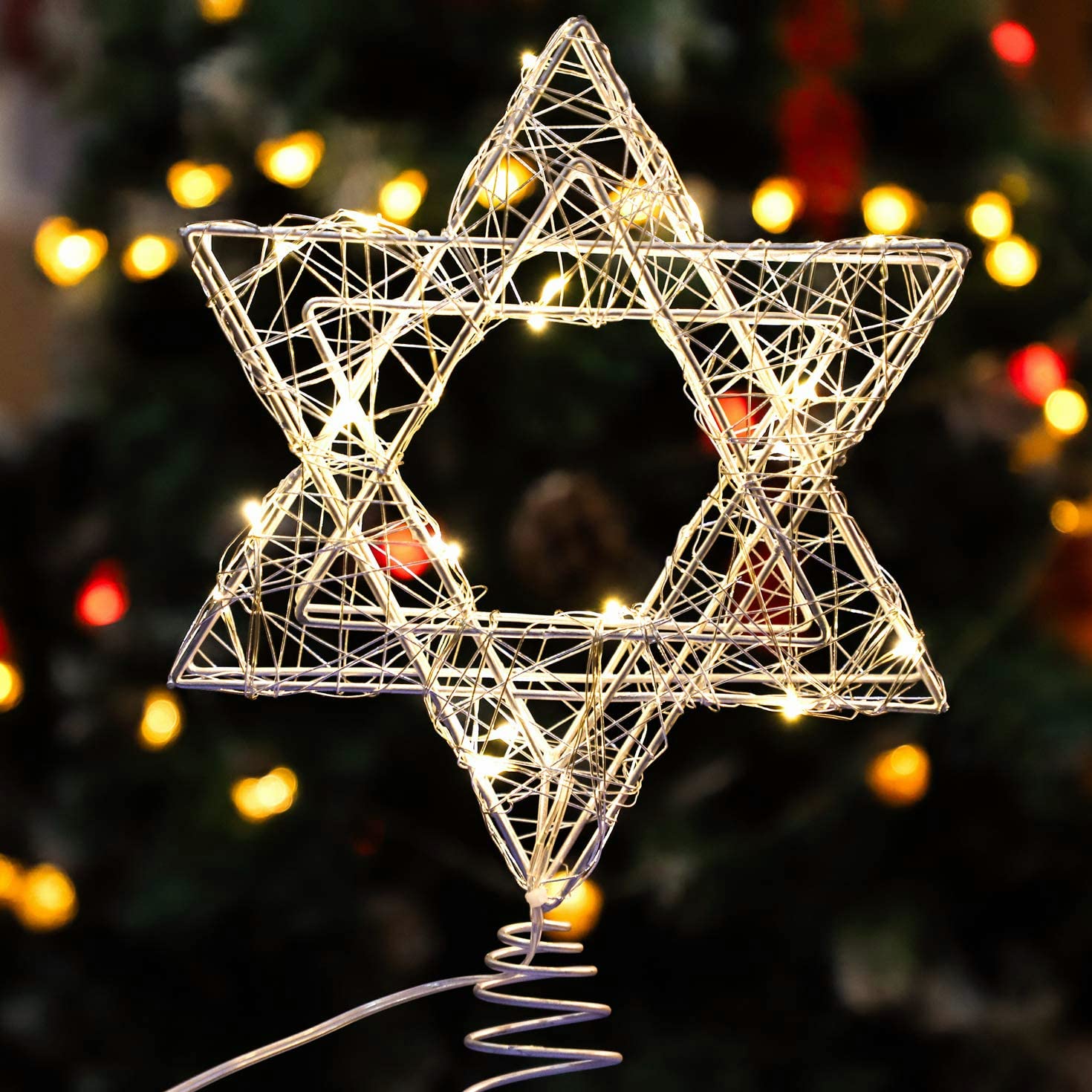 Holitown Star of David Christmas Tree Topper, Silver Hanukkah Star