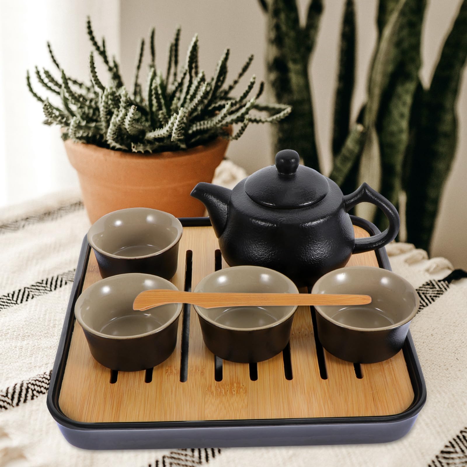 Elegantes Tragbares Teeset aus Keramik und Stoff Praktisches Chinesisches Kung Fu Teegeschirr Langlebig für Geburtstage oder Neujahrsgeschenke
