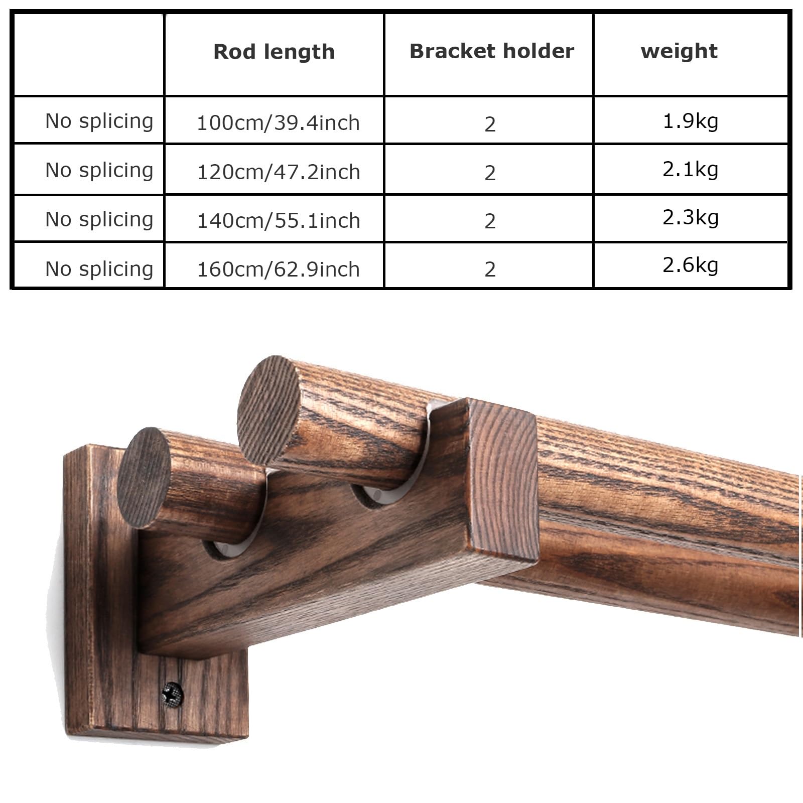 Tringle à rideaux double en bois de noyer massif de 100,1 cm pour extérieur, chambre à coucher, cuisine et salon, décoration élégante de style romain