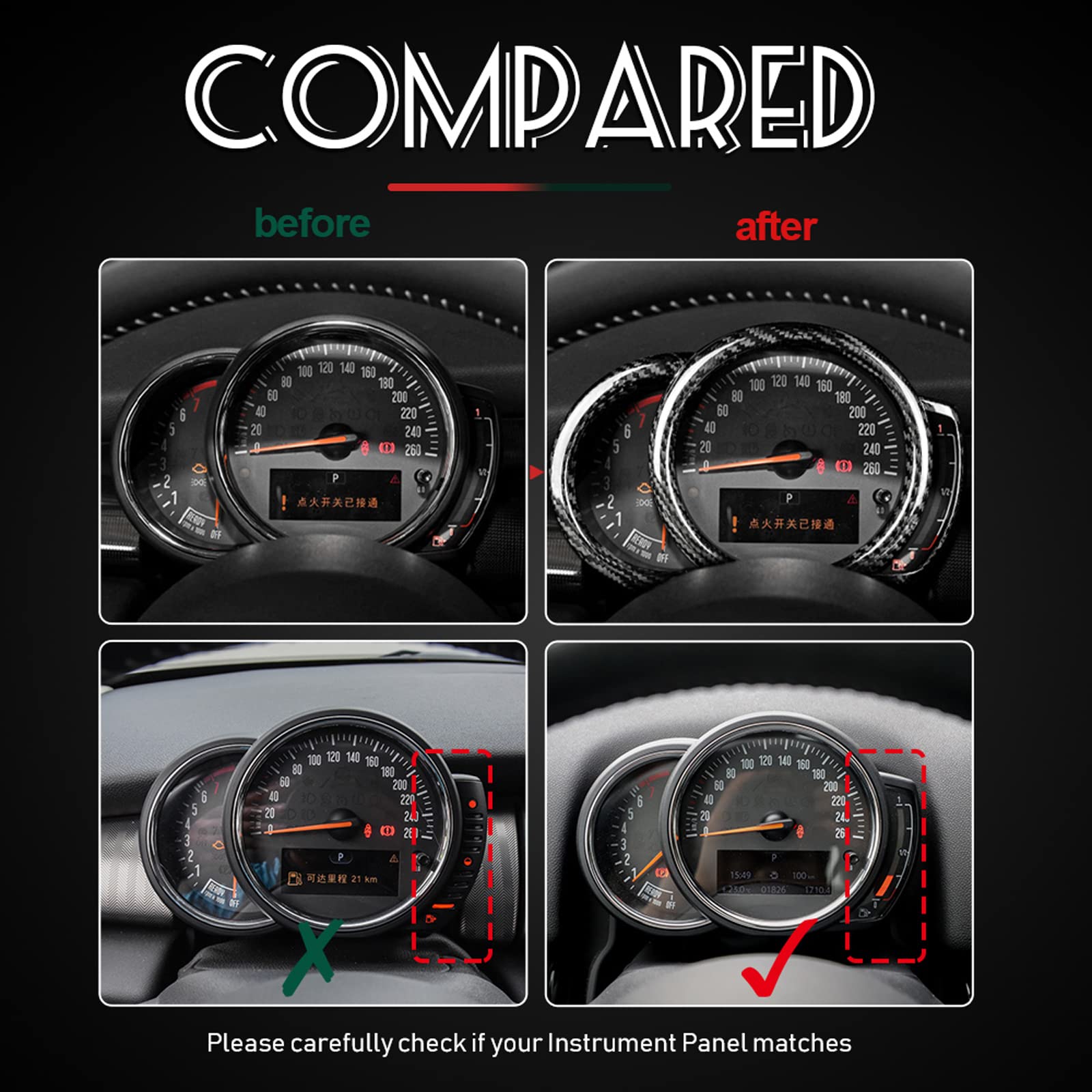 KUNGKIC Pegatina de fibra de carbono para el marco del velocímetro del coche para el Mini Cooper Clubman F54 F55 F56 F57 F60 Countryman Accesorios decorativos