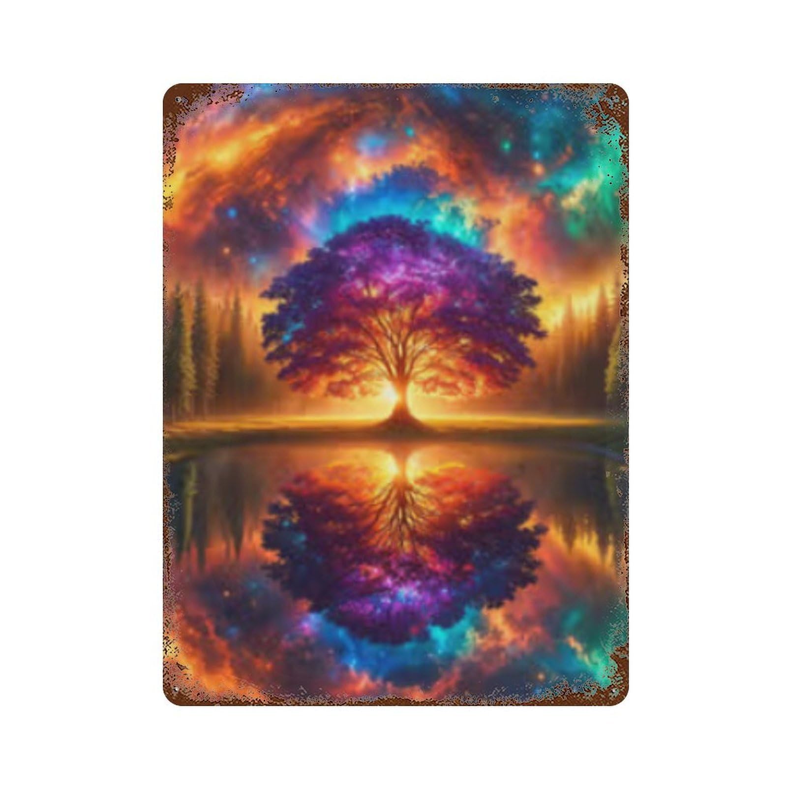 Galactic Glade Reflections Aged Metal Wall Plaque 15.7"x11.8", Classic Wall Plaque for Garage, Pub Or Kitchen