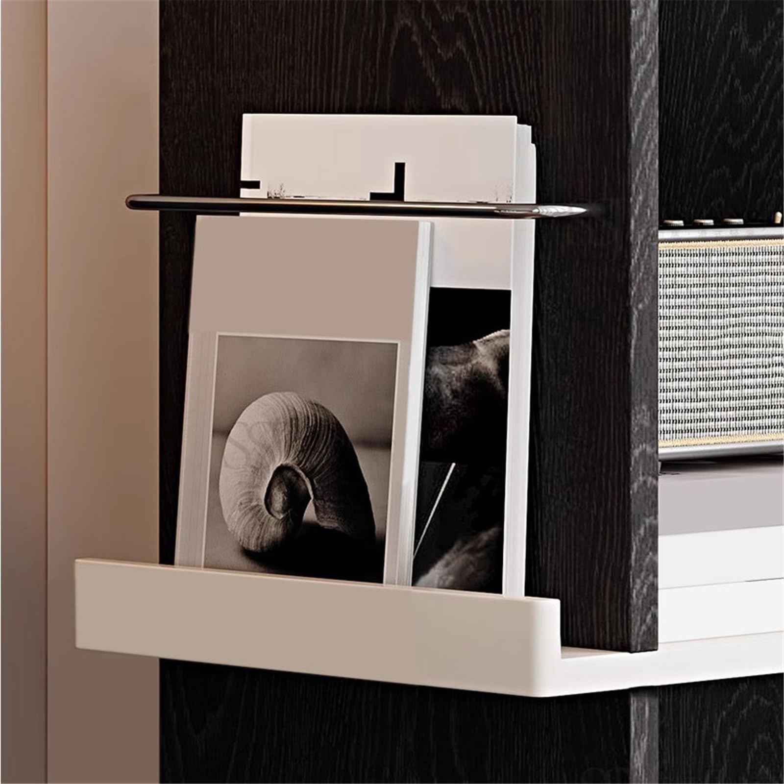 Rack per dischi Porta CD girevole, libreria in legno, porta riviste da pavimento con base in acciaio inossidabile