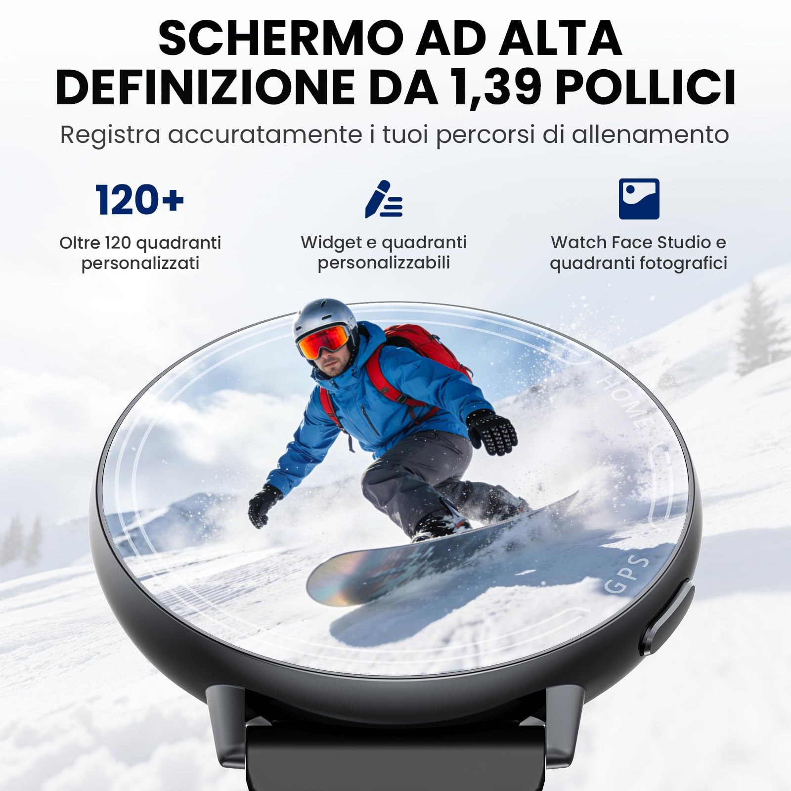 Orologio intelligente GPS per uomini e donne, schermo HD da 1,39 pollici, supporto per le chiamate, diverse modalità di movimento, compatibile con Android e iOS (Nero)