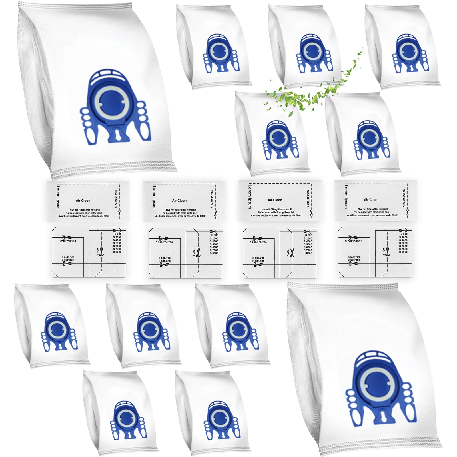 12 Sacchetti per la polvere adatti per Aspirapolvere Miele GN 3D Classic C1, Complete C2 C3, S2000 S5000 S8000 Serie, Sacchetto per la polvere con 8 filtri
