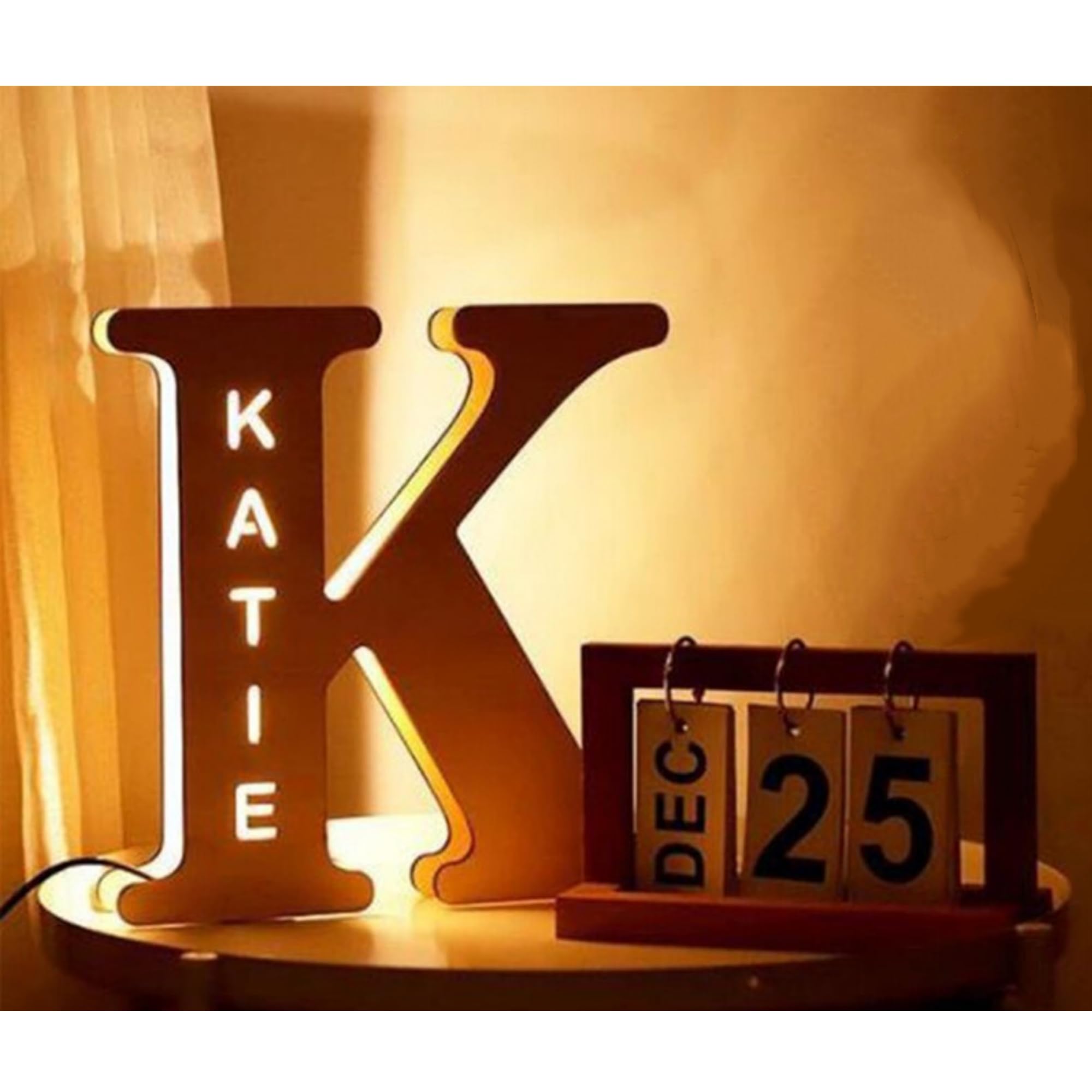 hadefa Personalized Wooden LED Night Light, Customized Woodcut Name Wall Light - 26 Letters Optional, Star Moon Style, Bedroom, Wedding, Birthday, Christmas Wall Decorative Light (Style J)