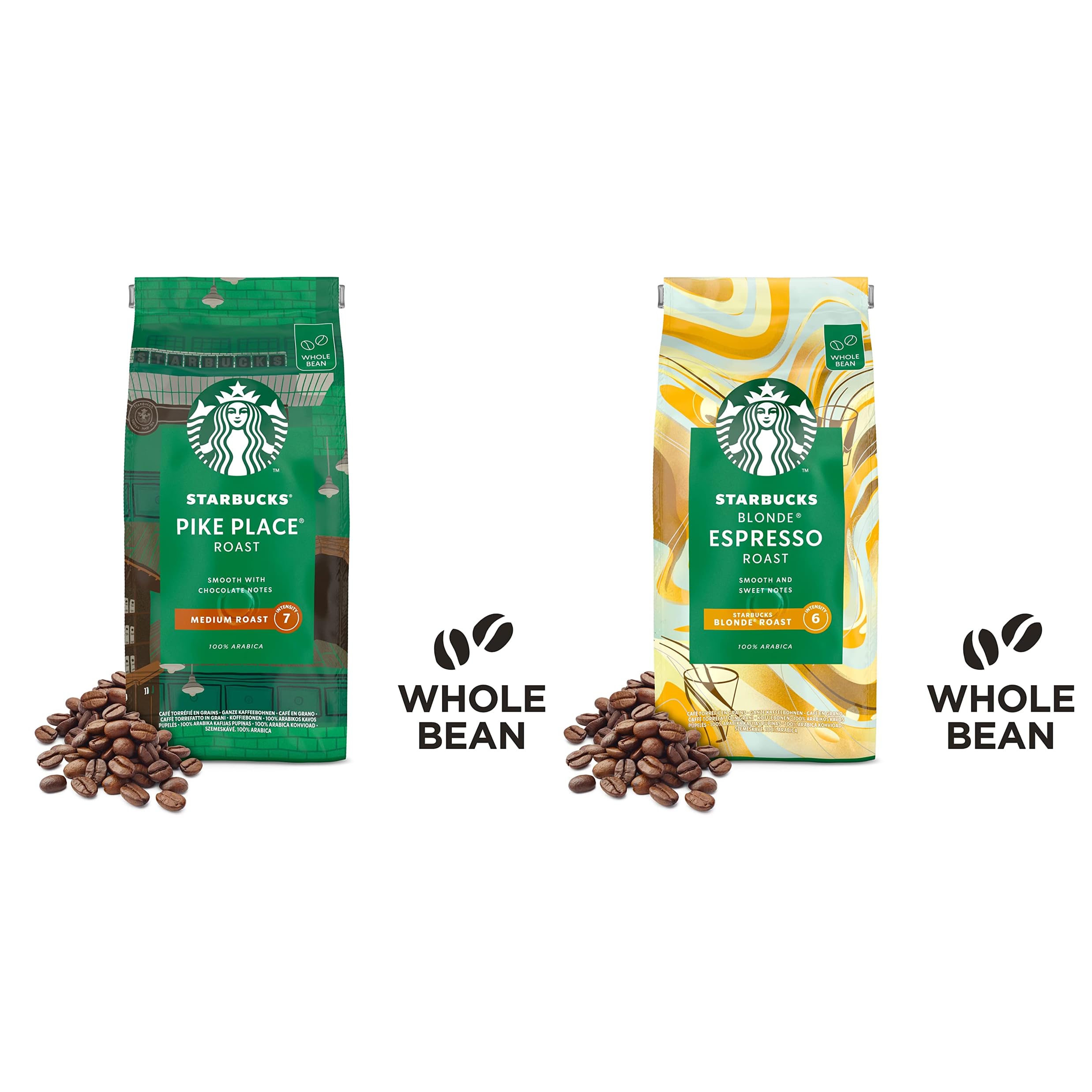 STARBUCKS Pike Place Roast, Blonde Espresso Roast Café De Grano Entero 450g (Paquete de 4)