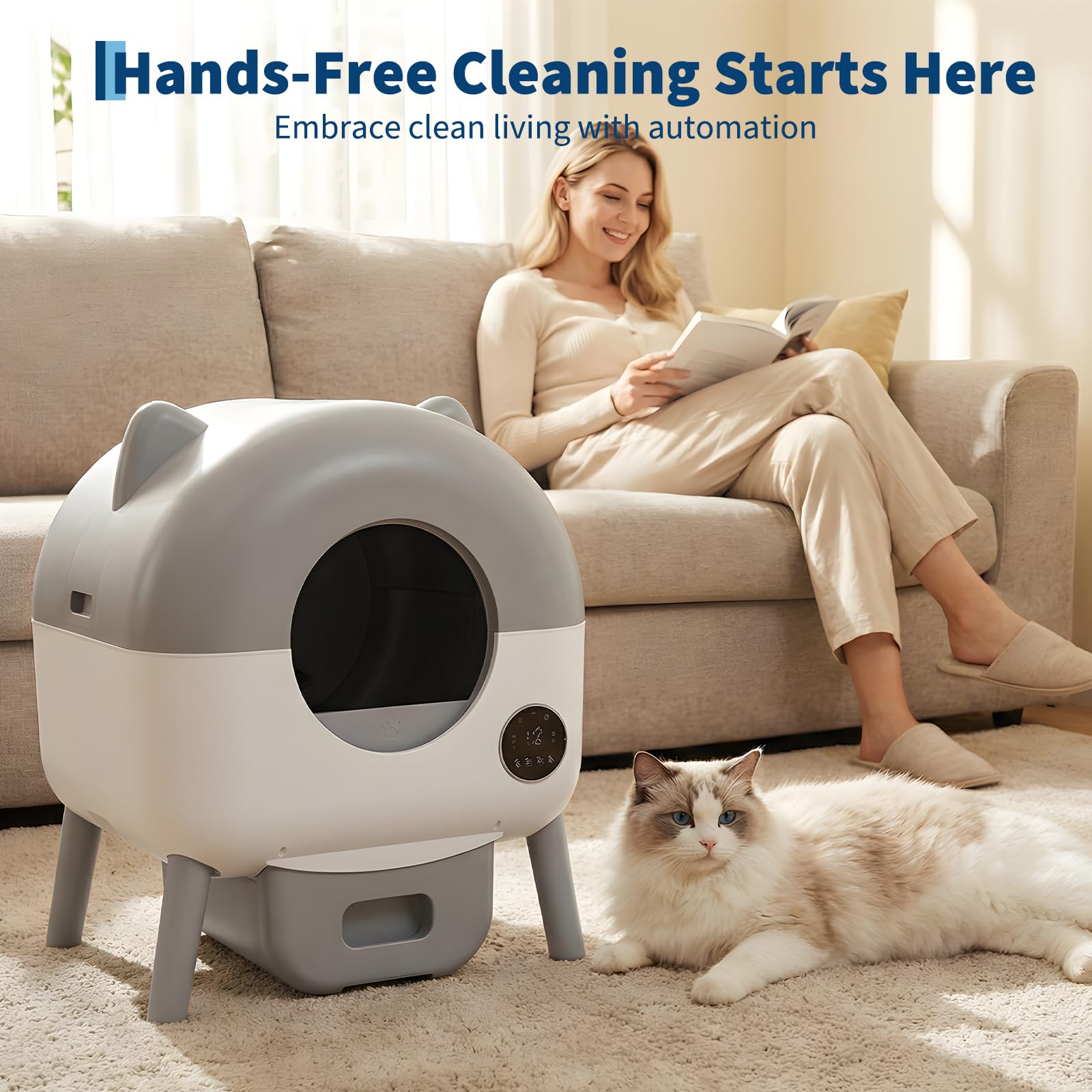 Automatic Self Cleaning Litter Box, Extra Large Automatic Cat Litter Box Self Cleaning Robot for Cats, Smart Safety Sensors-App Control-Low Noise, Washable Tray, 20 pcs Trash Bag - image 8