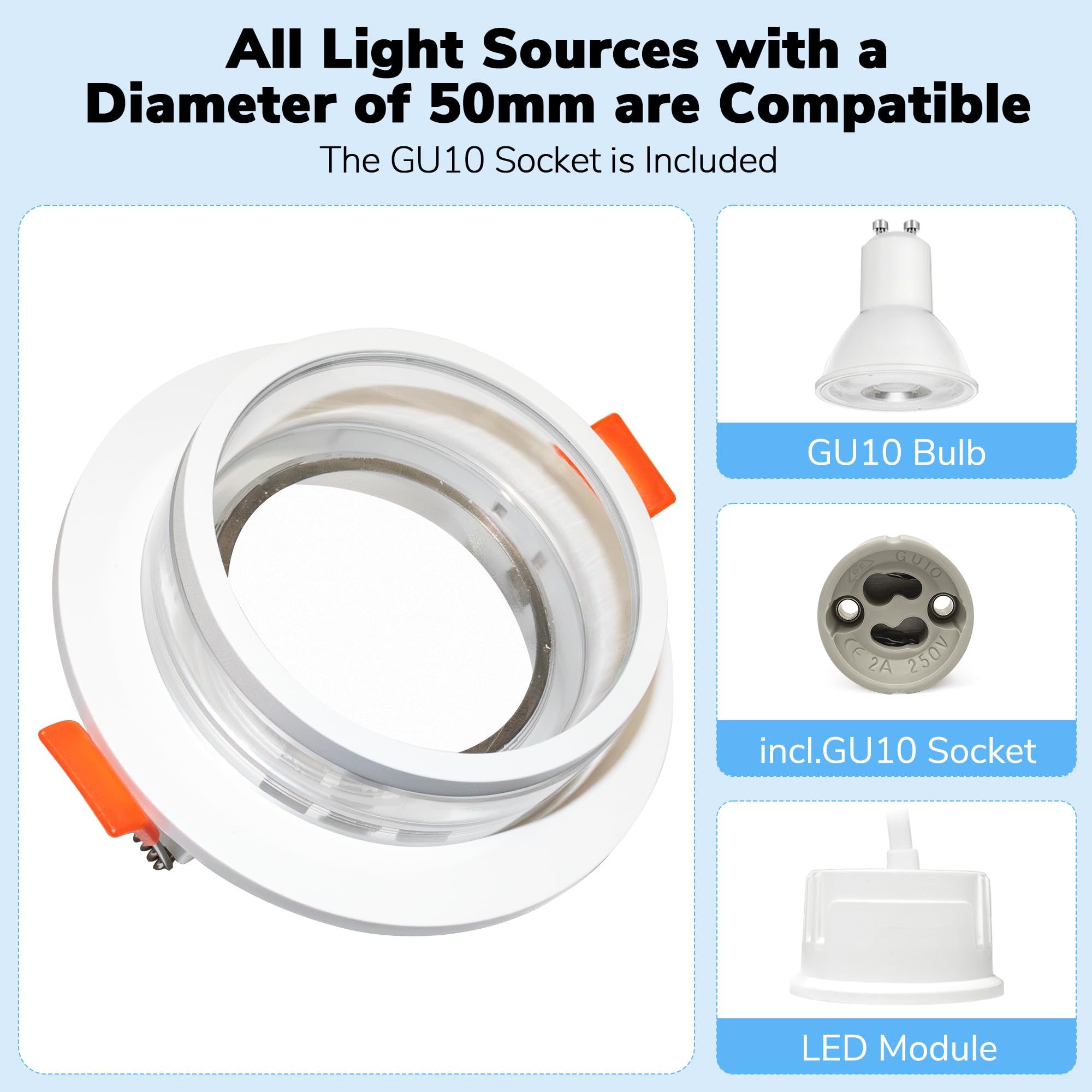 Foco Empotrable GU10 Juego de 12, Antideslumbramiento con Efecto Halo, Foco LED Techo Blanco Ultra Fino IP44 Resistente al Agua, Orificio 72-80mm Ajustable, para Baño Cocina Salón,Sin Bombilla