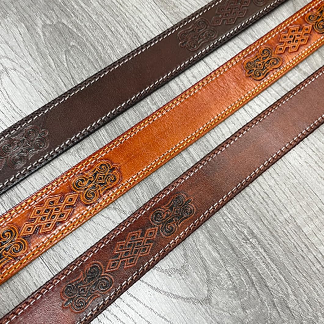 Cinture da Cowboy Western Cinghia in Goffrate per Uomo E Donna Fibbia Quadrata in Argento con Intaglio Floreale Cinturino da Country(120cm/47, Coffee)