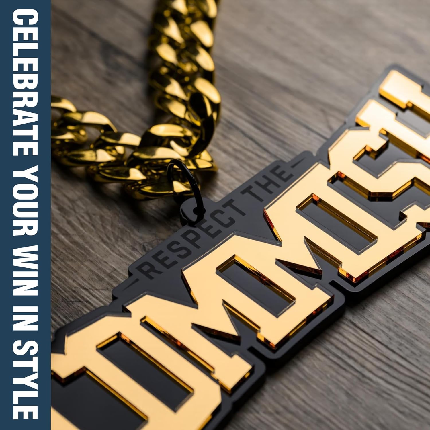 TrophySmack Fantasy Football 'Respect the Commish' Turnover Chain for Commissioner - Chrome Gold & Black Acrylic