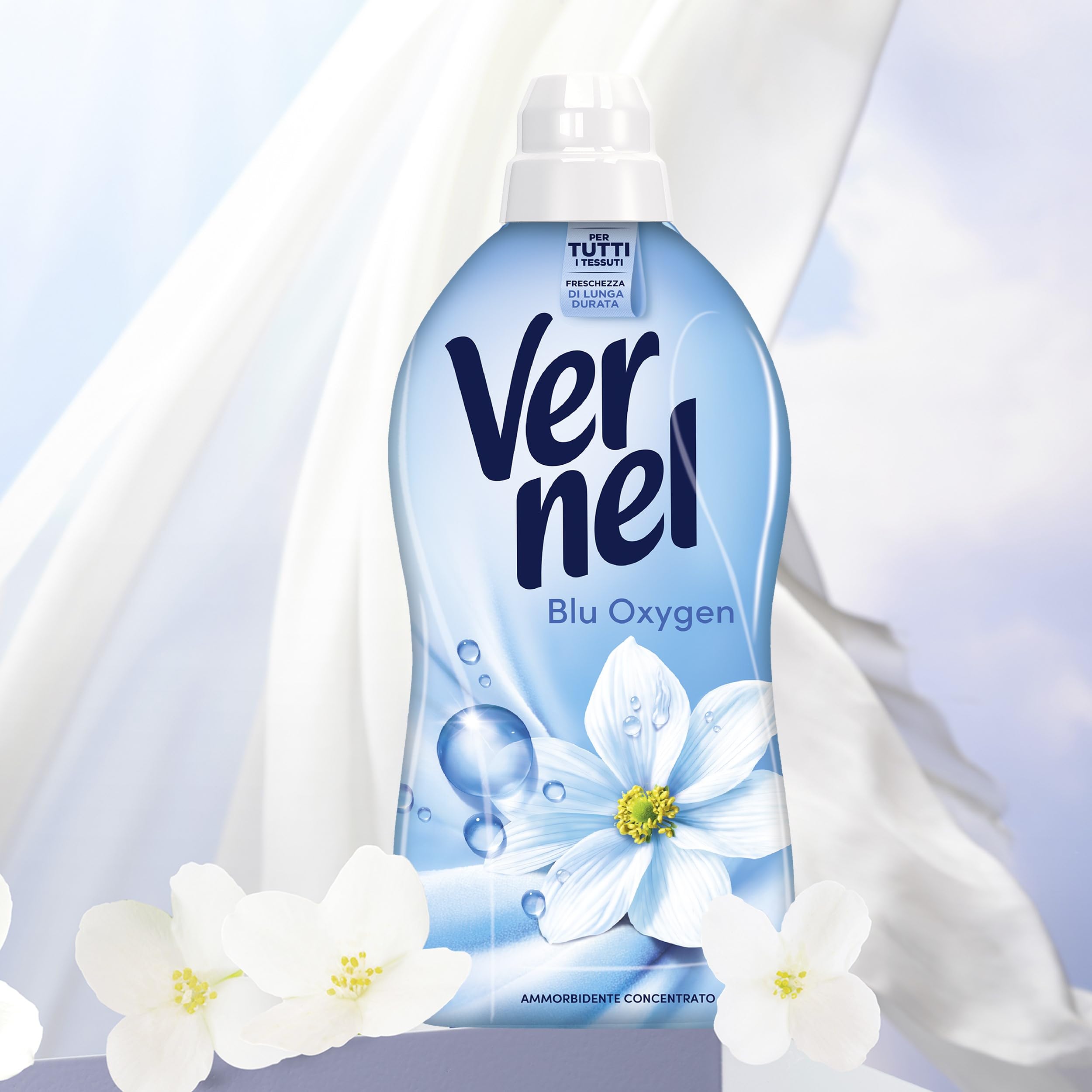 Ammorbidente Concentrato Vernel Blu Oxygen (10 x 48 lavaggi), Ammorbidente Concentrato per Tutti i Tessuti, Morbidezza Irresistibile e Freschezza di Lunga Durata