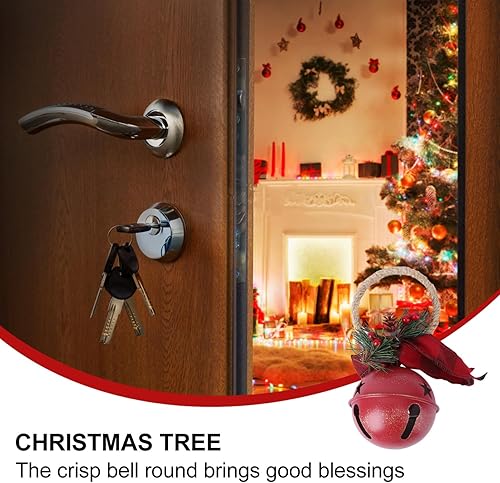 Miniatura 9 de Ciieeo Campanas de cascabel de Navidad para colgar en la puerta, campanas grandes para colgar en la puerta, con cono de pino, bayas y hierro,