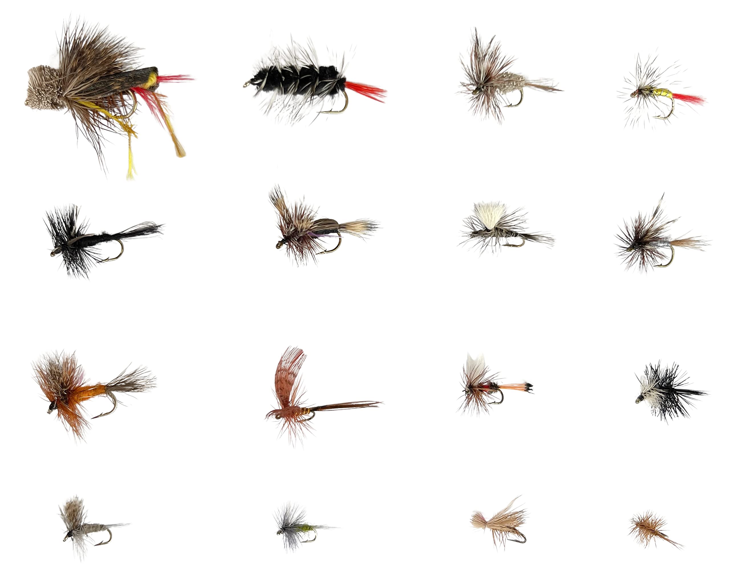 Feeder Creek Fly Fishing Lures Wet and Dry Assortment for Trout Fishing and Other Freshwater Fish - 16/32 / 48/64-16 Patterns of Adams, Mayflies, Attractors, Worm, Hopper and More