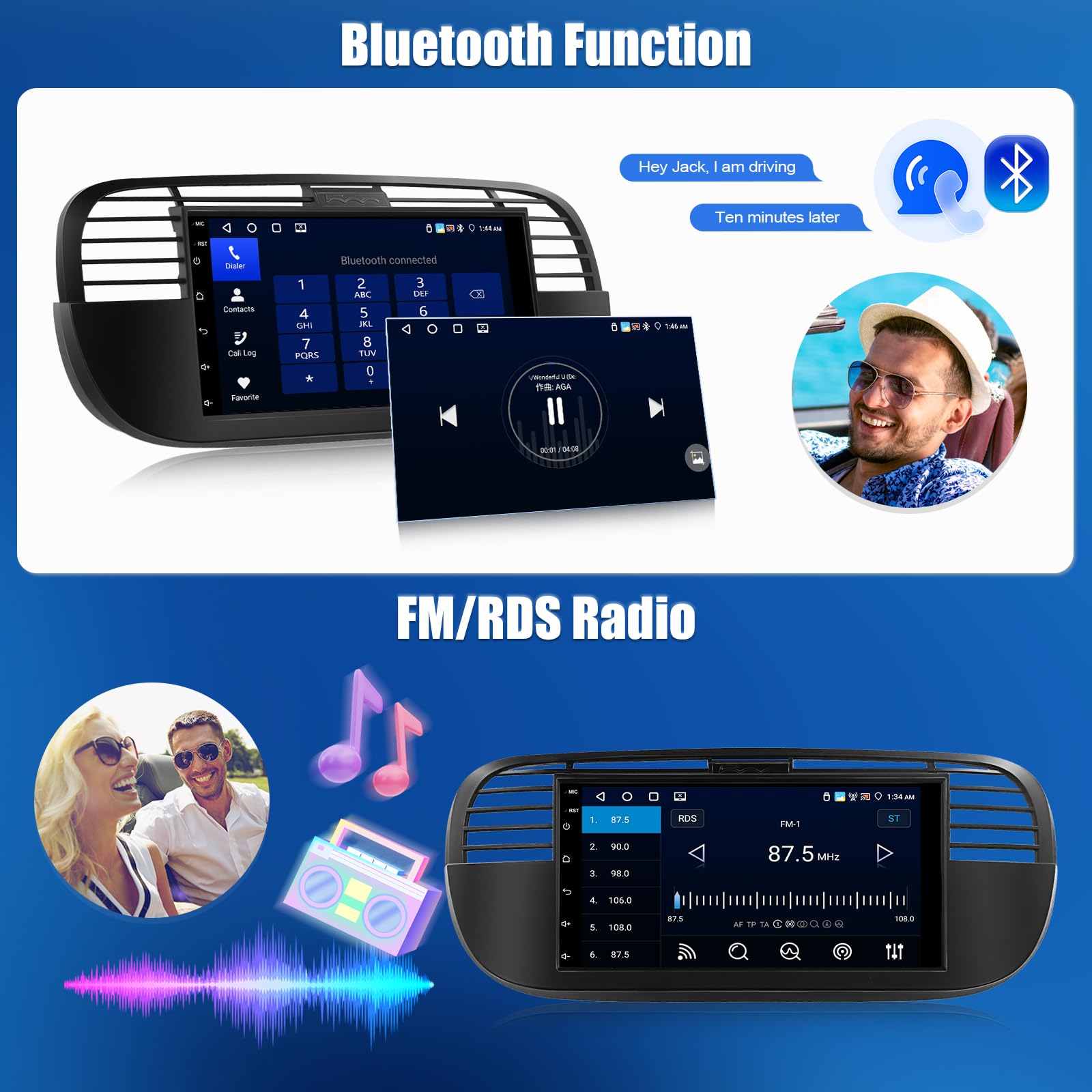 OiLiehu 4G+64G Android 13 Autoradio pour Fiat 500 2007-2015 avec CarPlay Android Auto sans Fil, 7“ IPS Écran Tactile 2 Din Radio avec GPS WiFi Lien Miroir Bluetooth FM/RDS EQ SWC Caméra Arrière