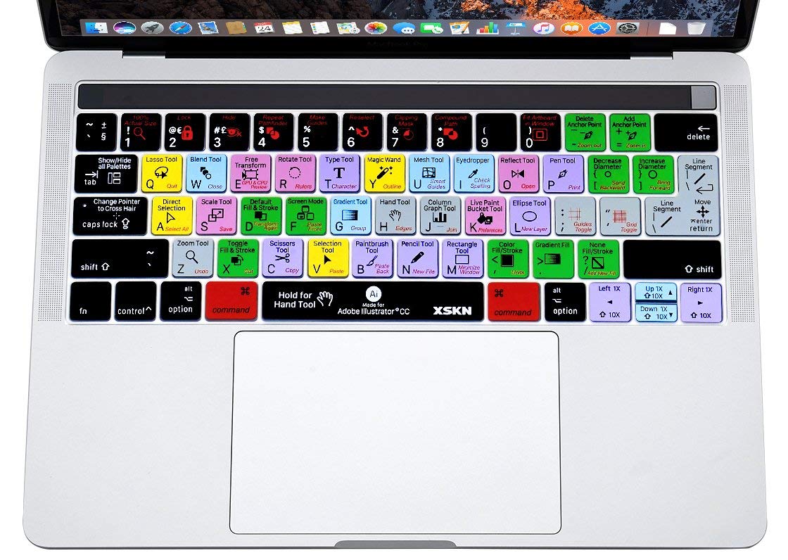 XSKN 2016 New Shortcut Design Series Keyboard Skin Cover for Touch Bar Models MacBook Pro 13 (A1706 A1989) & MacBook Pro 15 (A1707 A1990), US EU Universal Version (Illustrator)