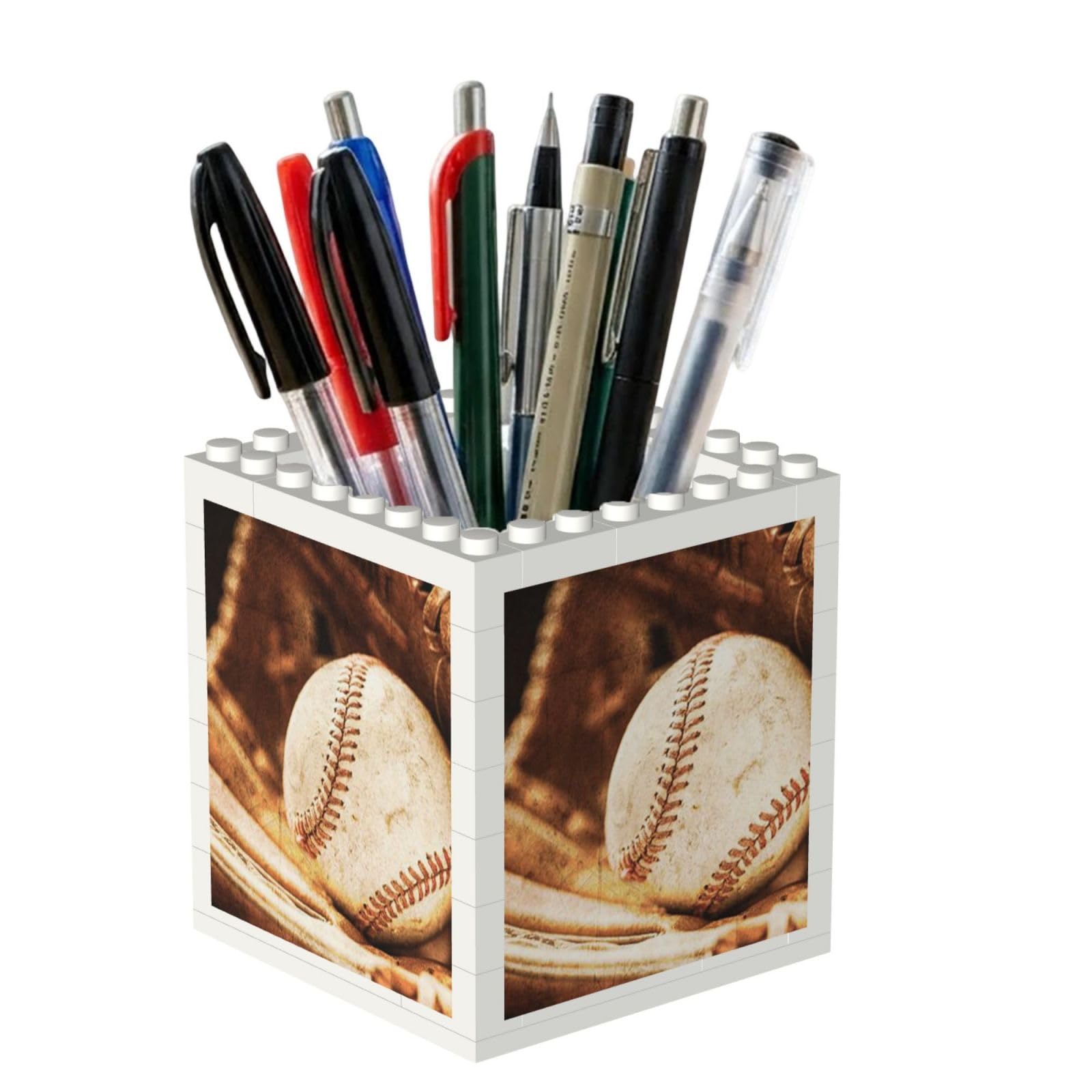 Poadnly Baseball Ball Set, Pen Pot Pencil Holder for Office Home School, Compact Desk Organiser for Office Stationery