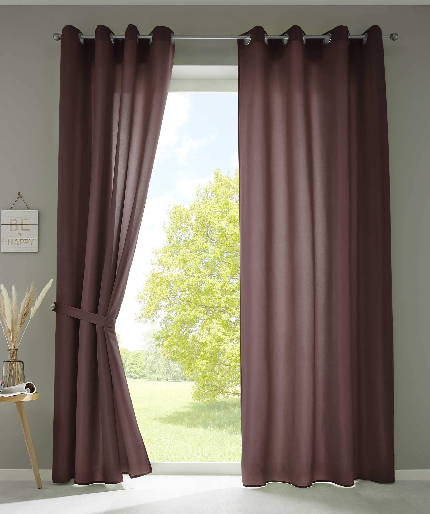 Gardinenbox Set of 2 Berlin 20405N2-009 Curtains with Eyelets 245 x 140 cm Brown Opaque Microsatin Translucent Plain Matt