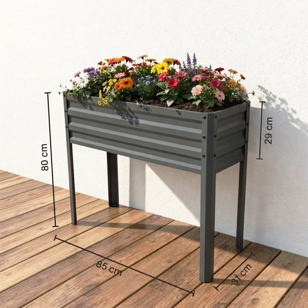 novaterra® gewelltes Hochbeet aus Metall - B 85 x T 31 x H 80 cm - Robustes & Rostbeständiges Gartenbeet für Balkon & Garten | Formschönes Design, UV-beständig, wetterfest
