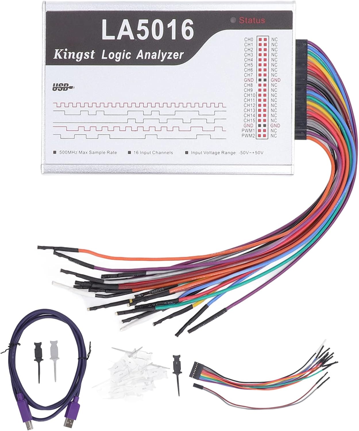 16 Channel Logic Analyzer, 500M ‑50 to 50V USB Based Logic Analyzer