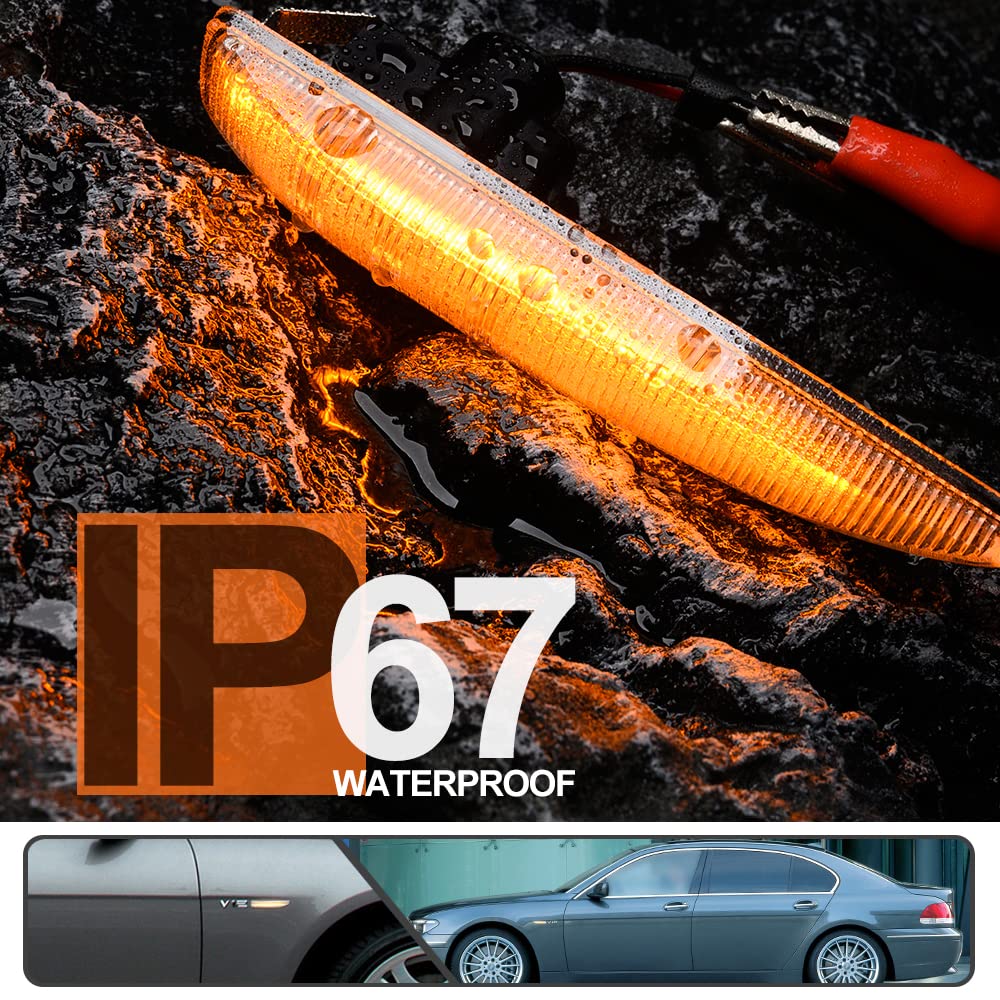 Sequential LED Side Marker Lights For BMW 7 Series E65/E66 2002-2008 - Smoked Lens, Amber Dynamic Turn Signal