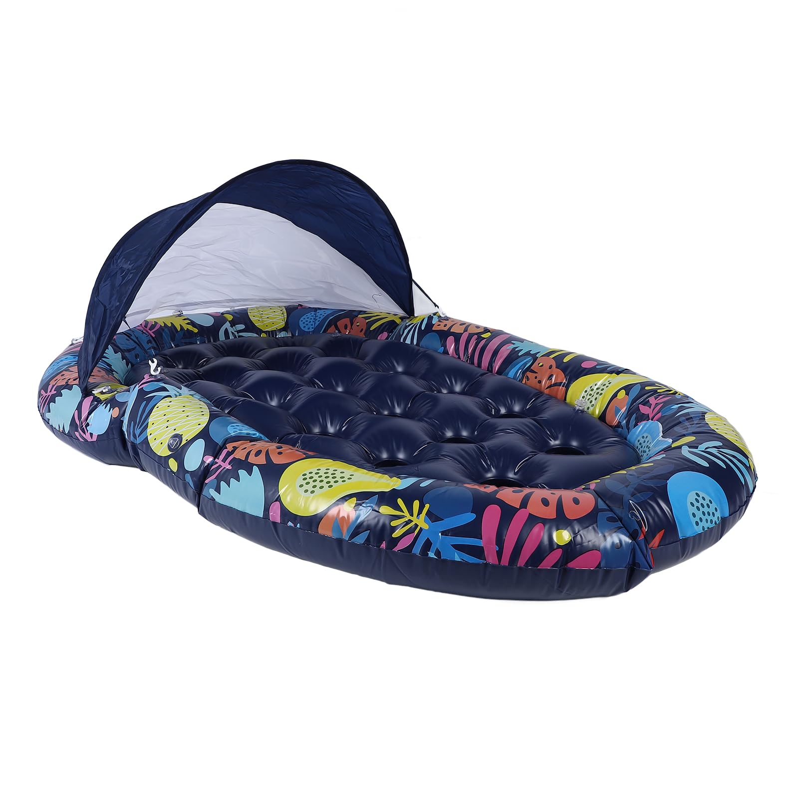Tumbona Flotante para Piscina 3 en 1 con toldo Desmontable y portavasos Flotador Inflable Grande para Piscina para Adultos Fiesta en el Lago en la Playa Material de PVC 72,83 x