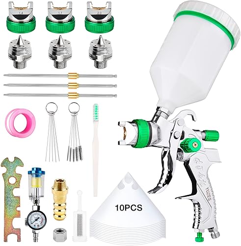 YUZES HVLP - Pistola de pintura en aerosol mejorada pistola de pintura en aerosol para automóvil con boquillas de 3 tamaños tazas de 600 cc