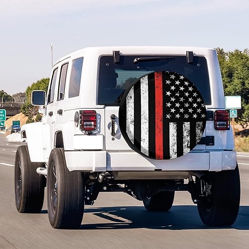 Miniatura 3 de Foruidea Cubierta de rueda de repuesto para neumáticos de rueda de repuesto de bombero patriótico de Estados Unidos, apto para Jeep, remolque, RV,