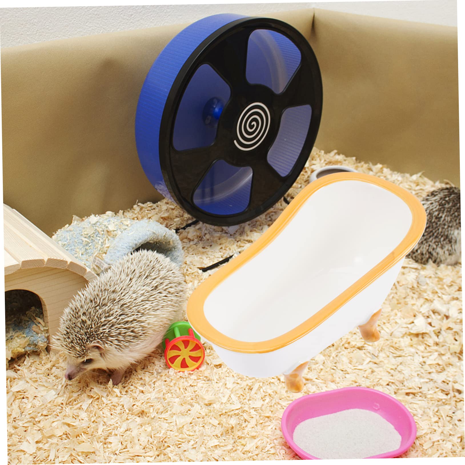 Happyyami Keramik Hamsterhaus mit Waschbaren Toilettenunterlagen Hamsterversteck und Sandbadewanne für Kleintiere Rattentoilette mit Rutschfester Unterseite für Meerschweinchen und Hamster