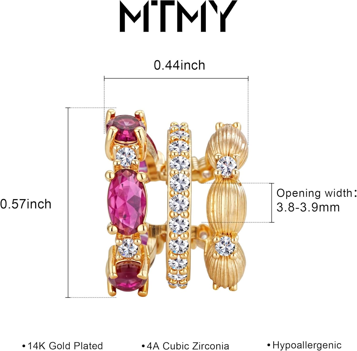 MTMY Ear Cuffs Non Piercing for Women 14K Gold Plated Ear Cuff Earrings Colorful Cubic Zirconia Paved Trendy Cartilage Earring Jewelry | Single - Image 5