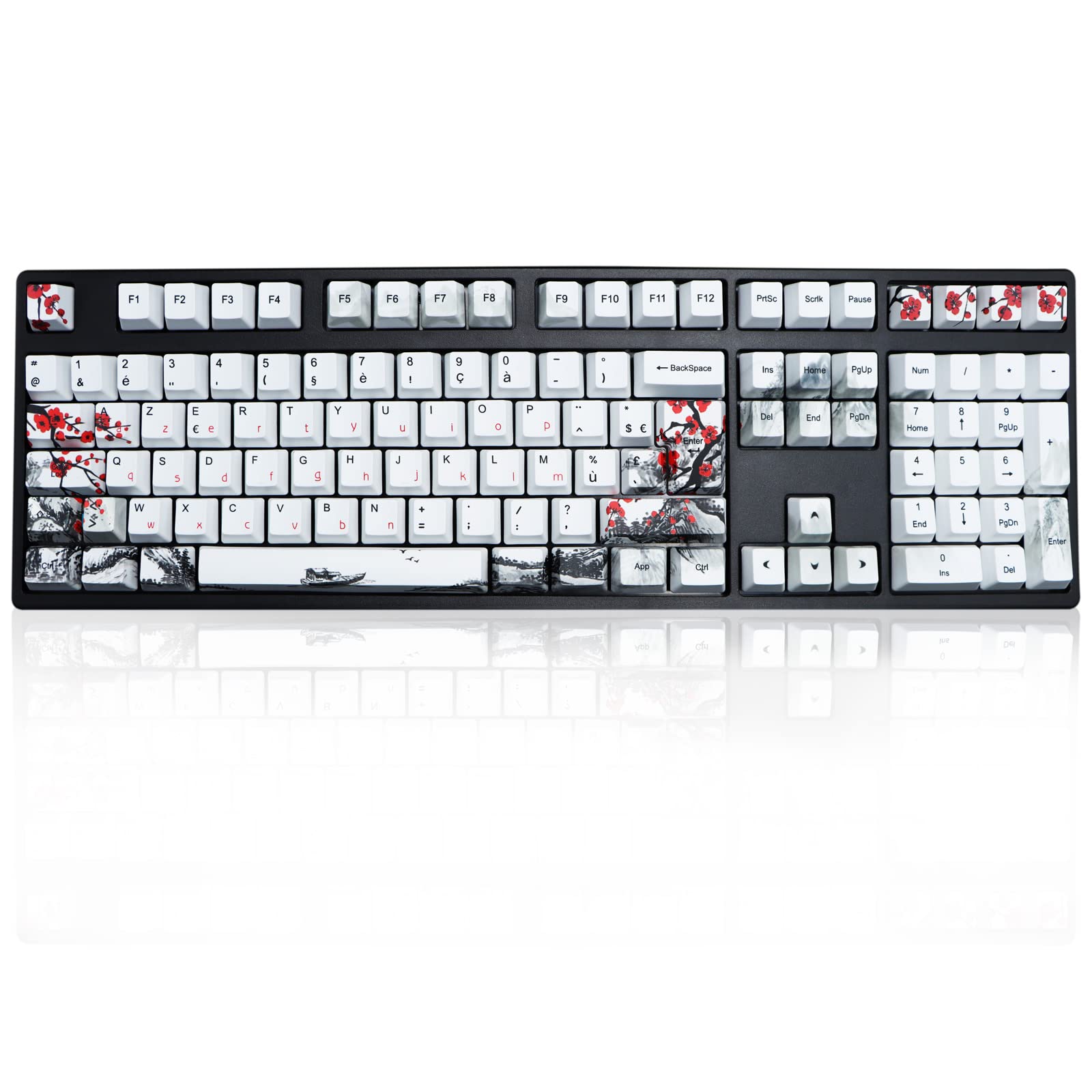 MOLGRIA Lot de capuchons de touches PBT personnalisé 62, 105, 109 pour clavier Gateron Kailh Cherry MX Switch ISO (fleur de prune), avec extracteur
