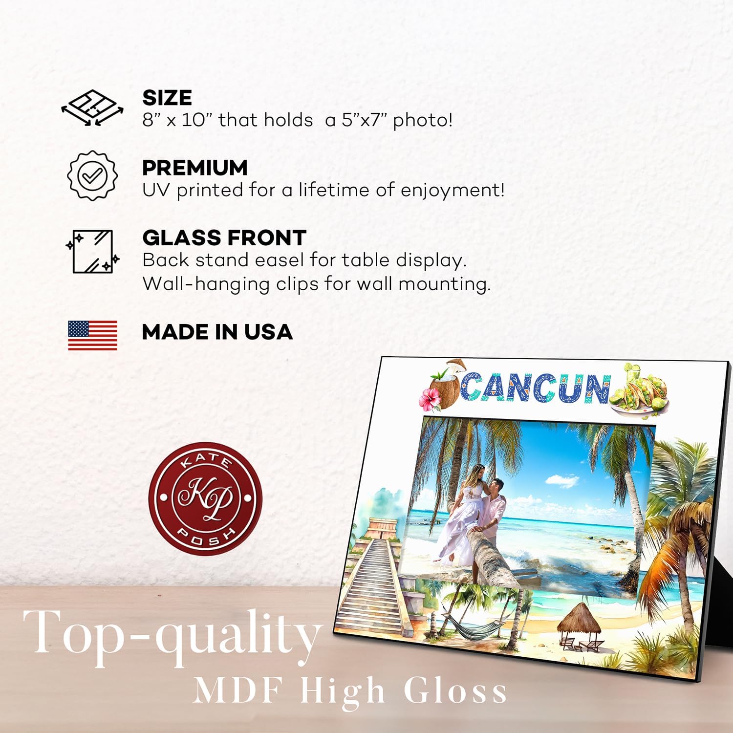 KATE POSH Cancun Picture Frame, Family Vacation in Cancun Mexico, Honeymoon, Wedding, Beach Decor (5x7-Horizontal)