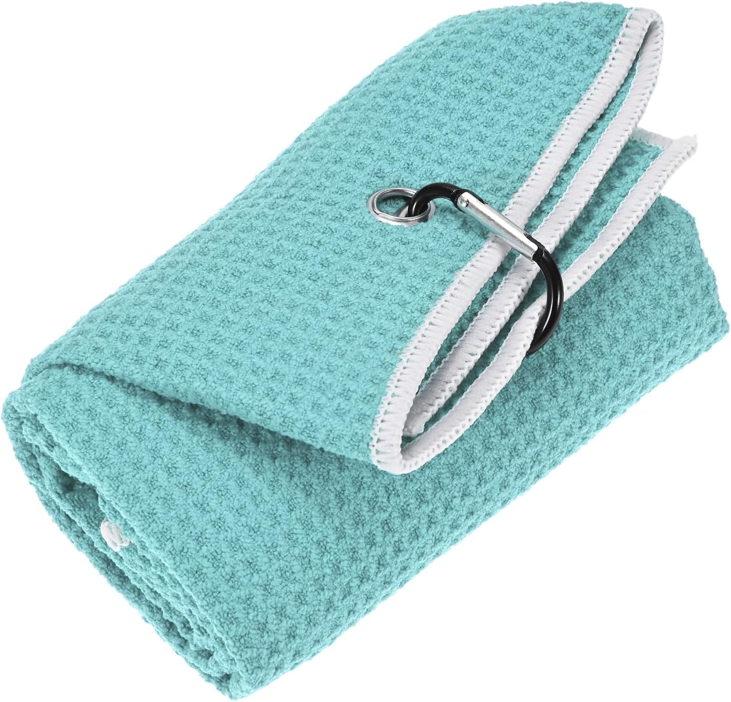 – 24 in x 16 in Golf Towel - Tri-Fold Microfiber Waffle Pattern Golf Towel Portable Strong Water Absorption with Lock Clip Use for Cleaning Ball & Ball Club & Bag - [Sky Blue]