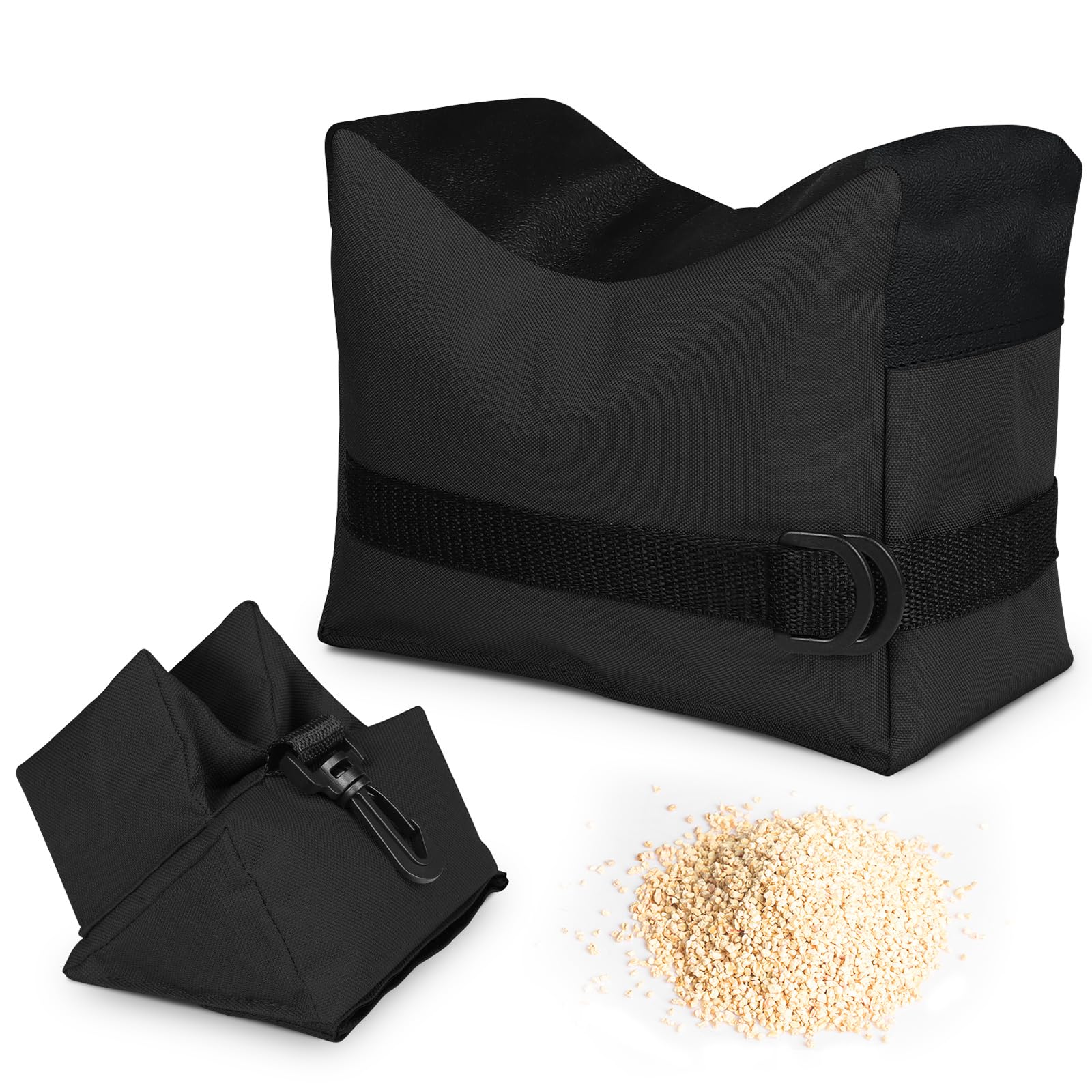 Twod Filled Shooting Rest Bags,Target Shooting Rests for Rifles Front & Rear Support Sandbags,Durable Gun Rest Bench Rest Bag for Sighting (Black)