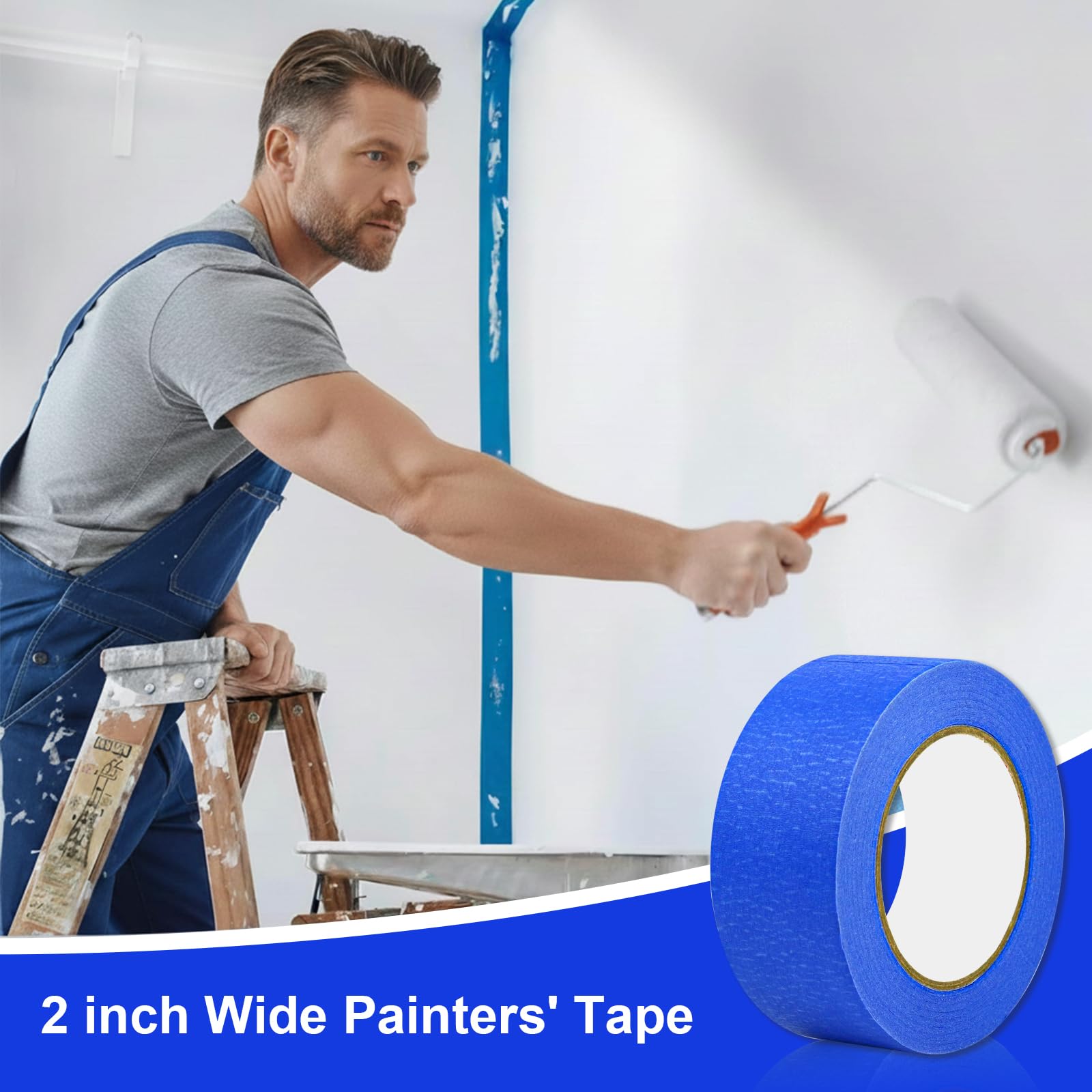 Cinta adhesiva de pintores azules, para pintar con varias superficies, fácil de quitar y sin residuos, 0.94 pulgadas x 55 yardas, paquete de 6