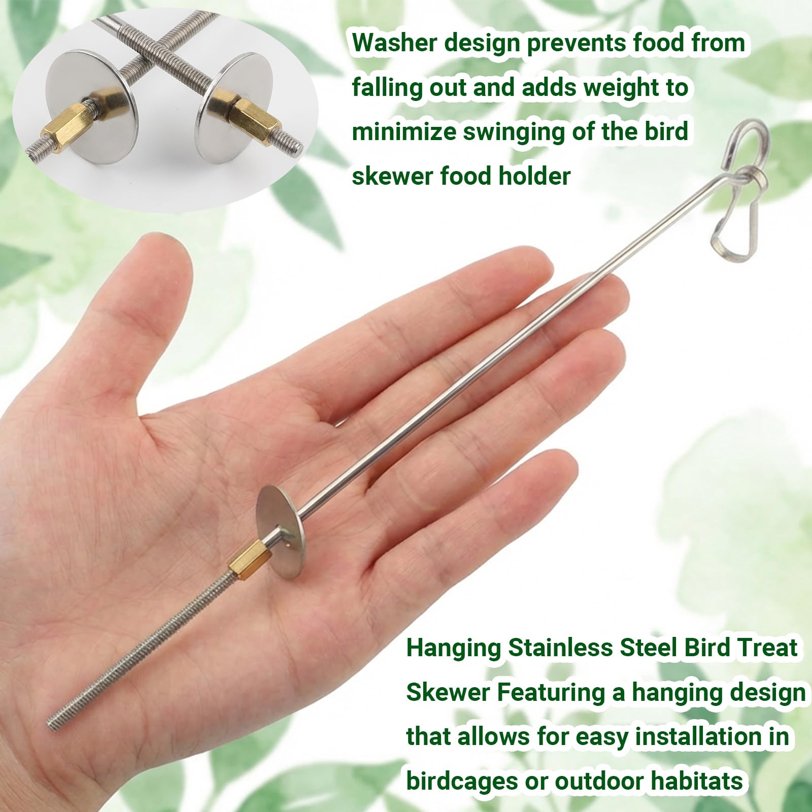 Bird Cage Food Holder - 2 Pcs Stainless Steel Parrot Fruit Vegetable Skewer Bird Cage Feeder, Birds Foraging Toys with Hooks for Parakeets, Budgies, Macaws - image 3