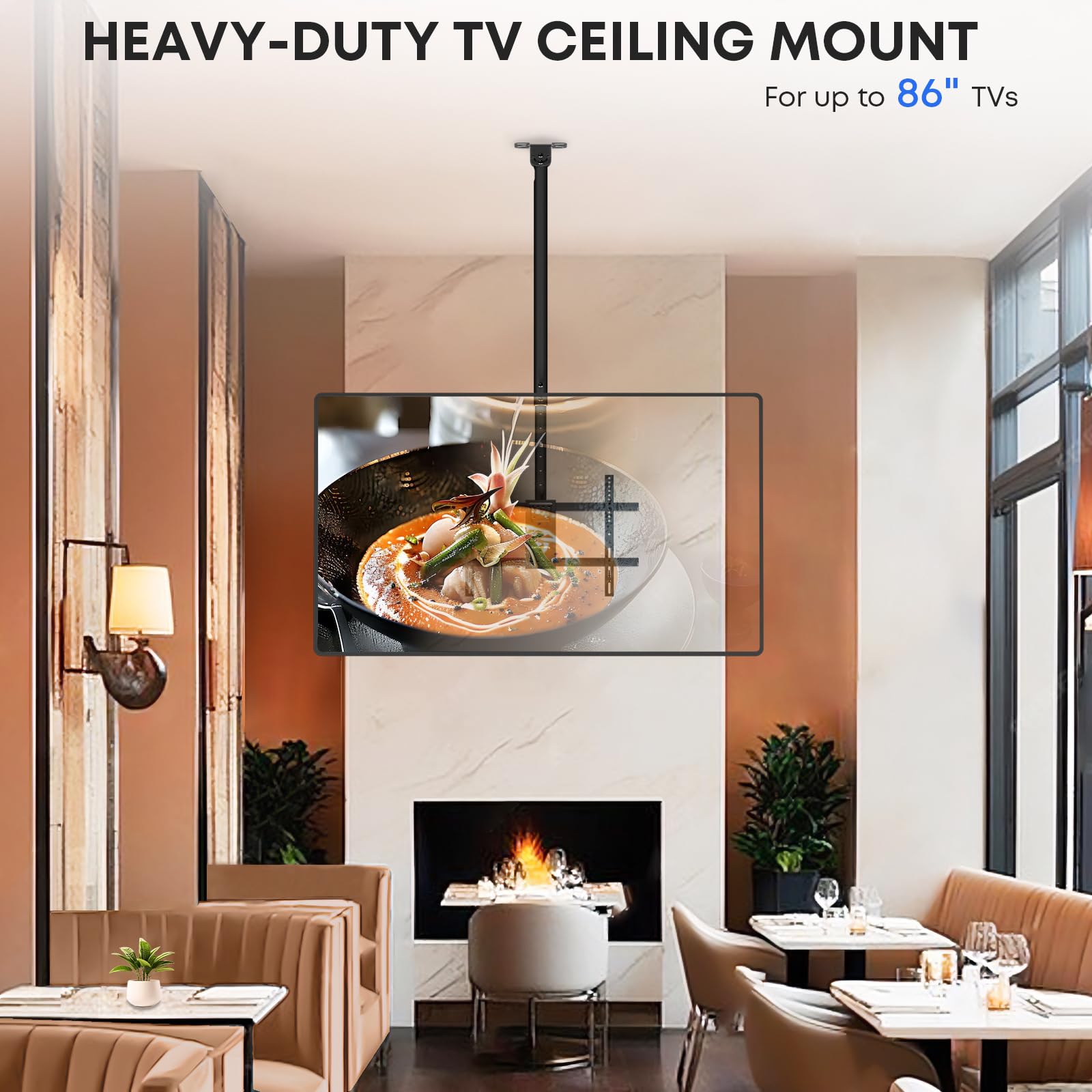 Ceiling TV Mount – Fits Most 43-86 Inch LCD, LED, OLED 4K TVs, Max VESA 600x400mm, Supports up to 132 lbs, Height Adjustable, Black