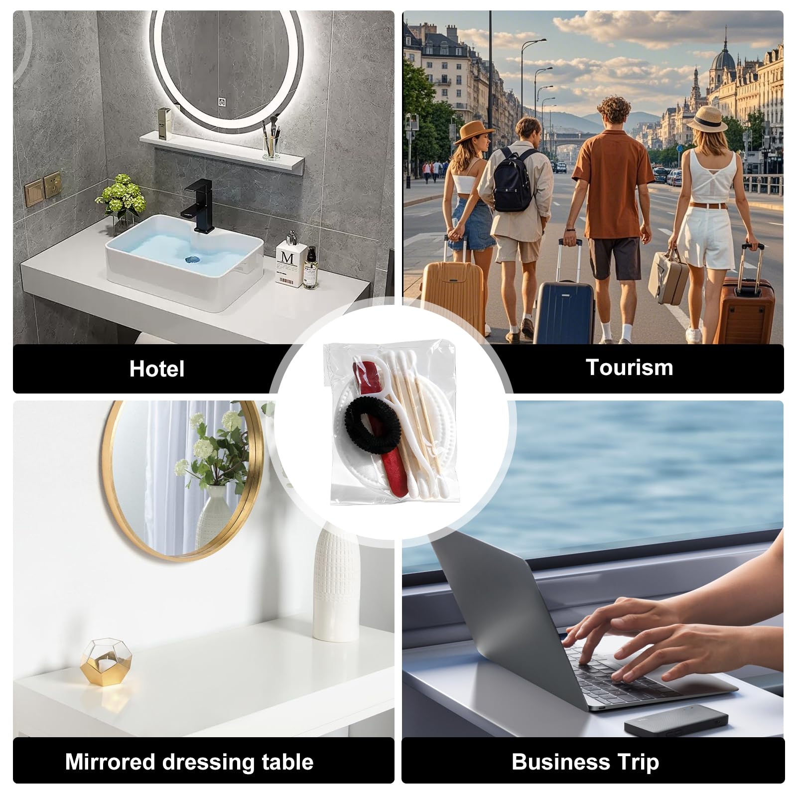 Lot de 100 articles de toilette pour hôtel, voyage et vie quotidienne Articles de toilette emballés individuellement, kit de vanité d'hôtel avec cotons-tiges, fil dentaire et lime à ongles