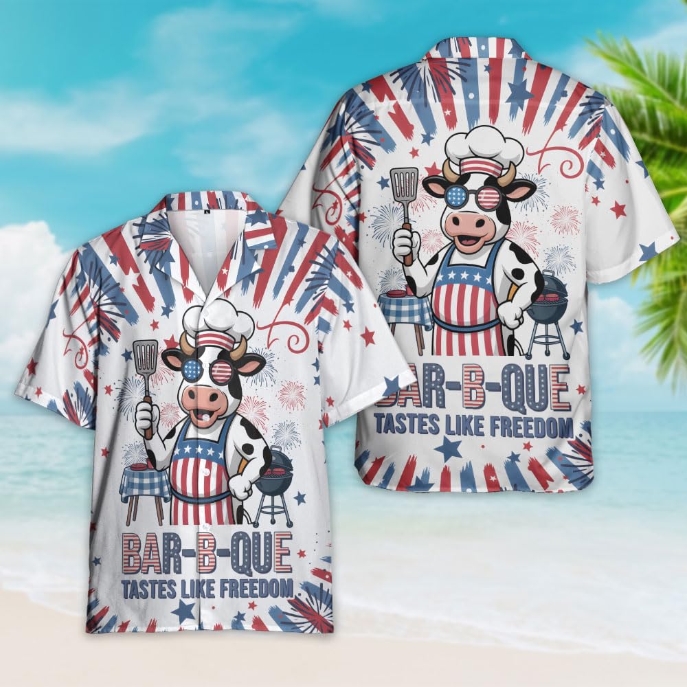 US Cow Polo Shirts for Men - Funny 4 of July BBQ Short Sleeve Regular Fit Polo Shirts for Men Women Series 50 Size 4XL