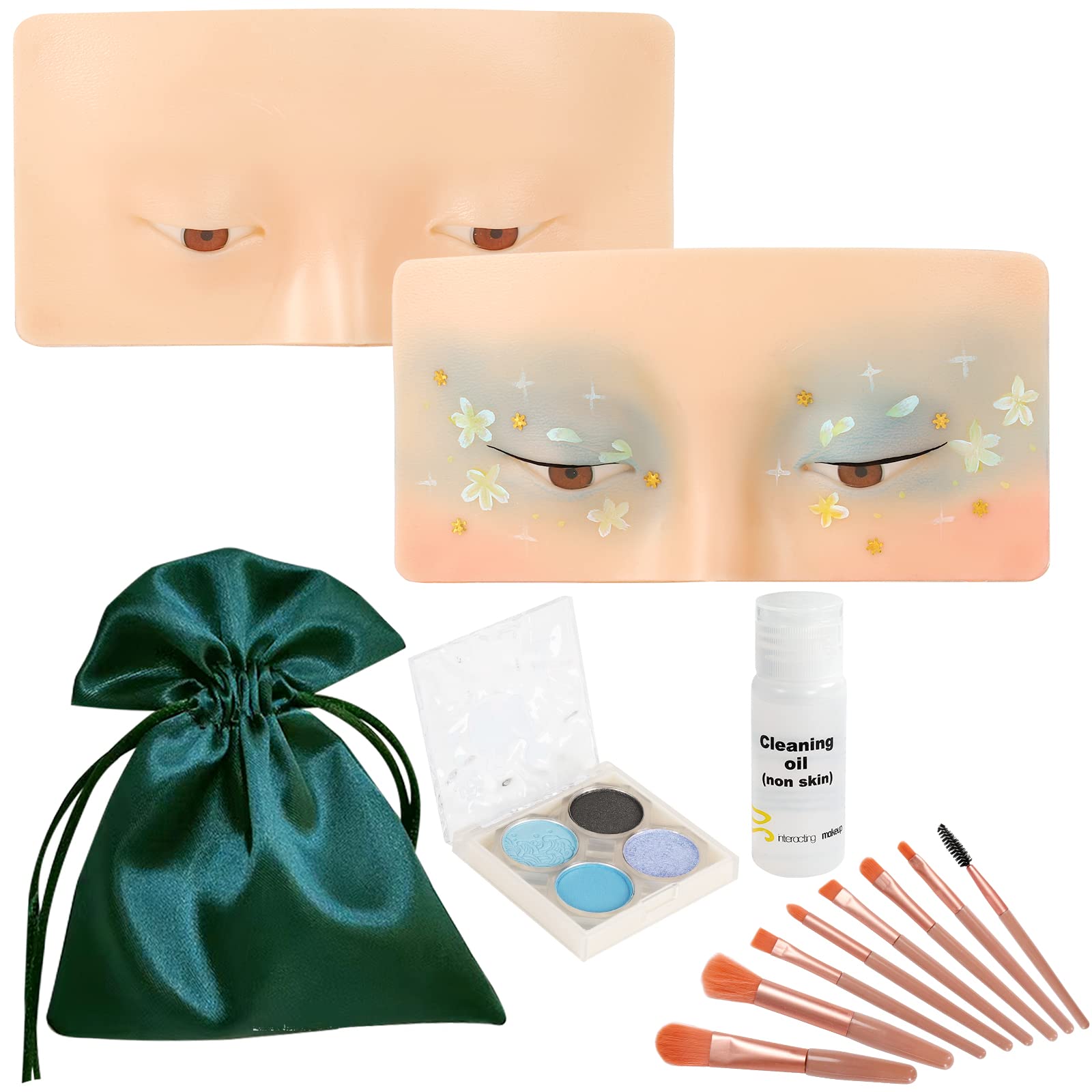 RCAMUNRE Makeup Practice Face Board,3D Realistic Face Painting Practice Board Makeup Practice Face Make up Practice Model with Eye Shadow Makeup Brushes